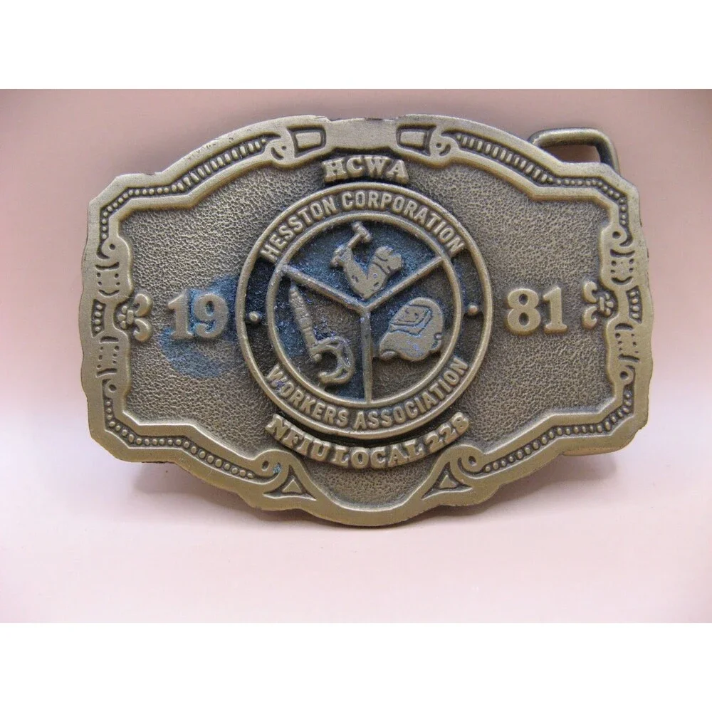 1981 HWCA Hesston Workers Corporation NFIU Local 228 Belt Buckle HIT LINE USA